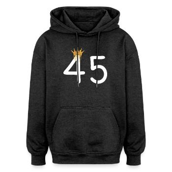 Numéro royal 45 avec couronne en or - Sweat à capuche oversize unisexe - charbon - Devant - Noah (186cm)