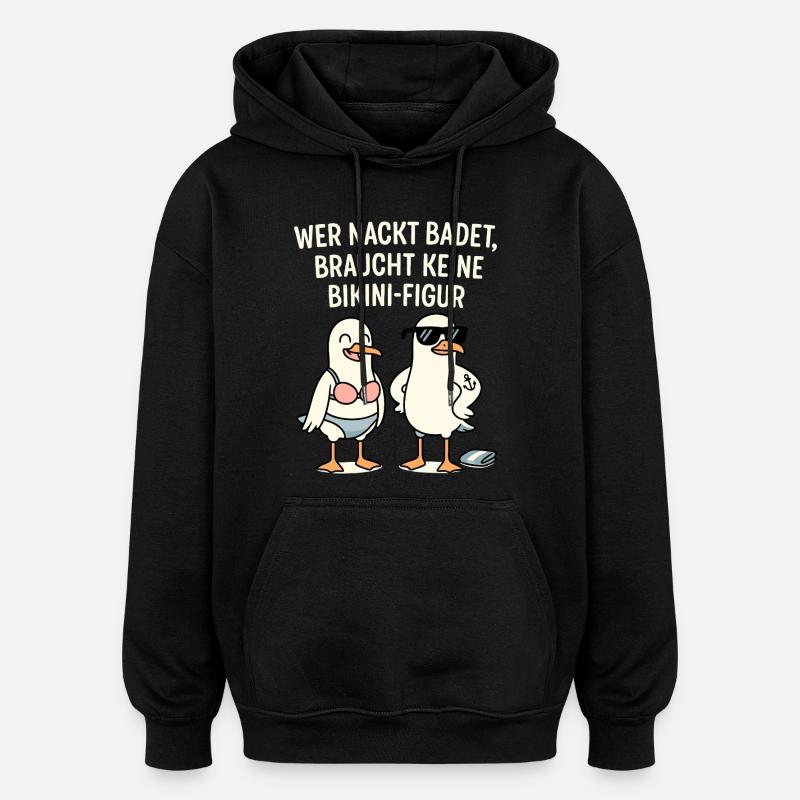 Nude Bathing Bikini Figure Saying - Oversized Unisex Hoodie - black