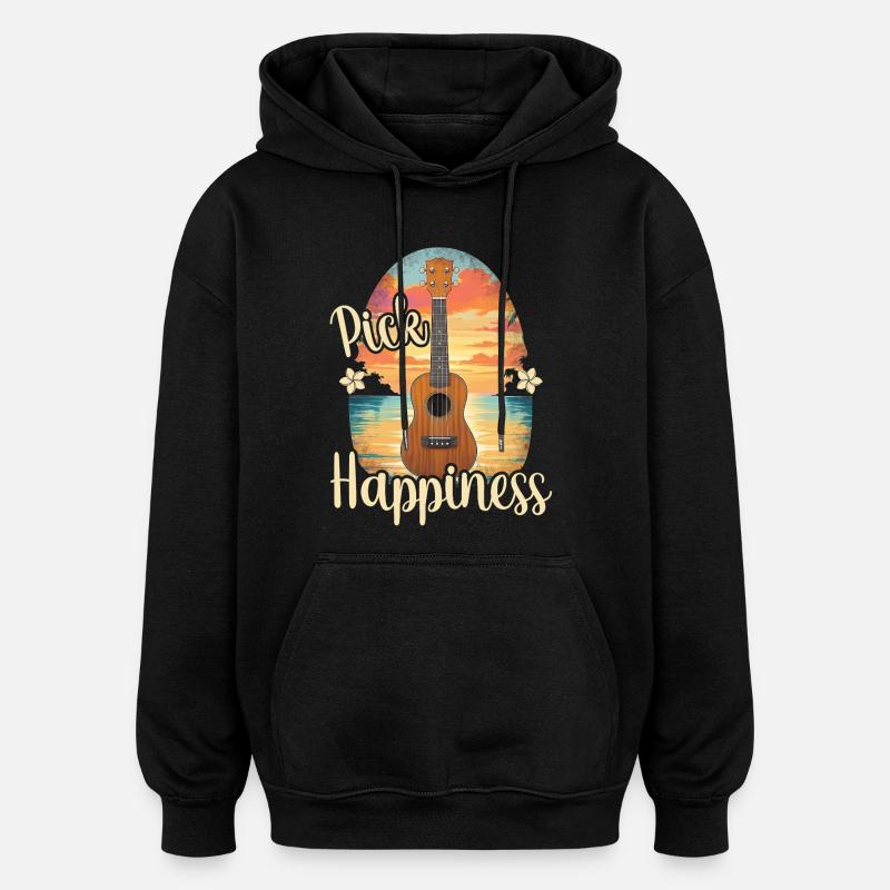 Pick Happiness! Ukulele Sunset - Oversized Unisex Hoodie - black