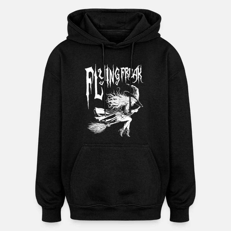 Flying Freak Hexe Weißes Design - Oversized Unisex Hoodie - Schwarz