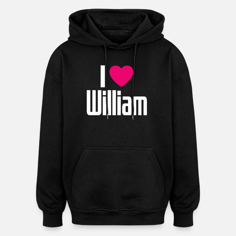 J’aime William Pink Heart J’aime William - Sweat à capuche oversize unisexe - noir