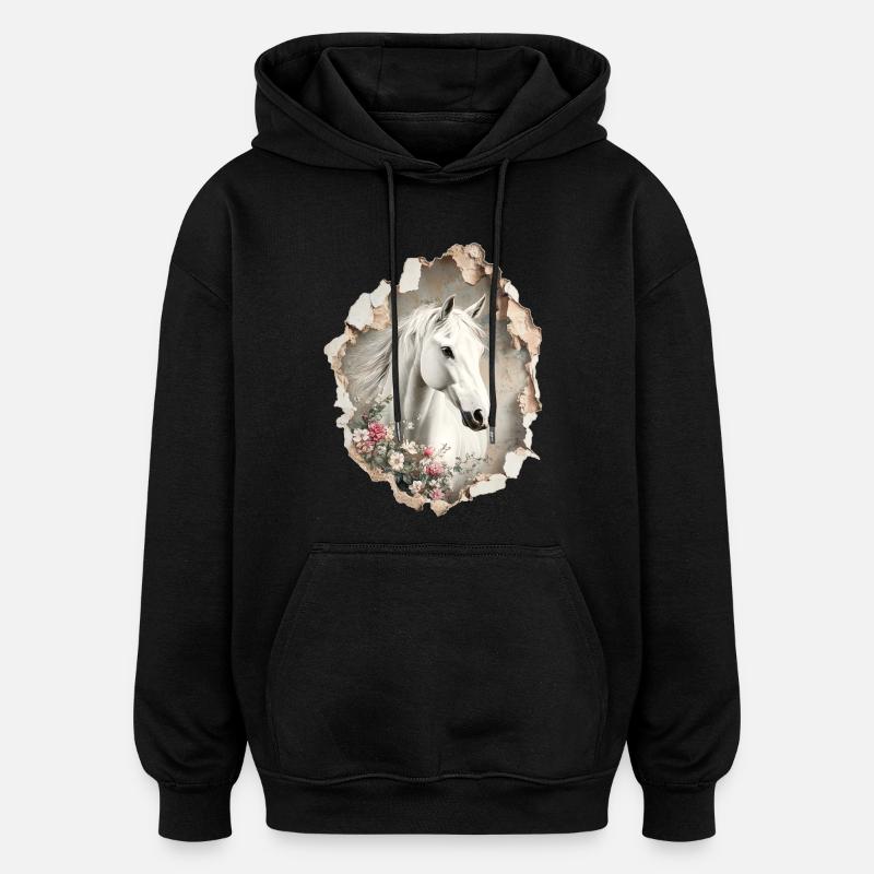 Pferd Blumen - Oversized Unisex Hoodie - Schwarz