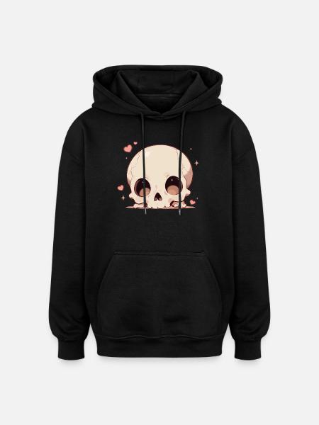 Cuddly Skull Heart Cartoon - Oversized Unisex Hoodie - black