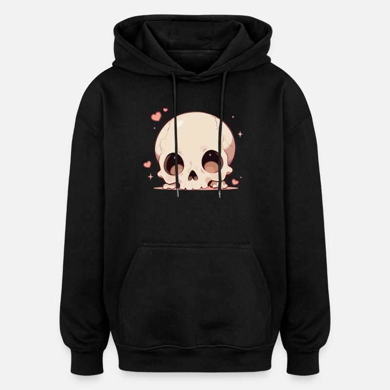 Dessin animé Crâne câlin - Sweat à capuche oversize unisexe - noir
