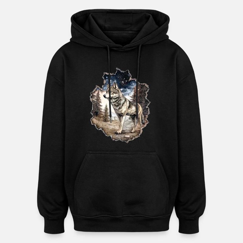 Ciel étoilé du loup - Sweat à capuche oversize unisexe - noir