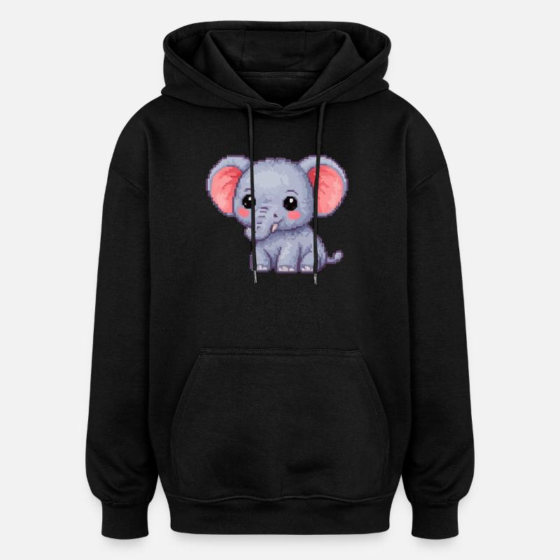 Petit Éléphant Pixel Héros Câlin - Sweat à capuche oversize unisexe - noir