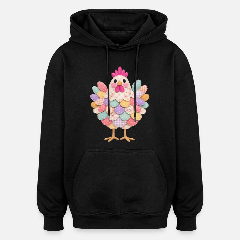 Niedlicher Patchwork-Hennen-Rustikal-Stil - Oversized Unisex Hoodie - Schwarz
