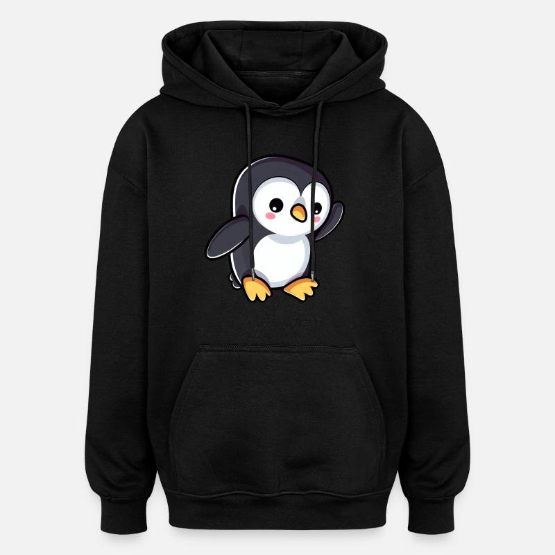 Mignon pingouin de dessin animé ondulant - Sweat à capuche oversize unisexe - noir