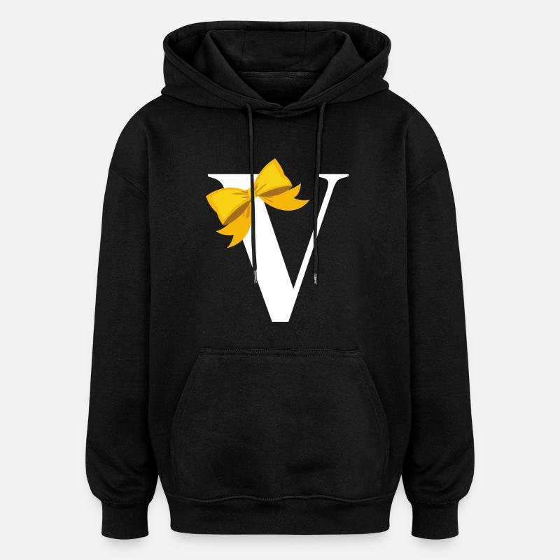 Lettre v nœud jaune - Sweat à capuche oversize unisexe - noir