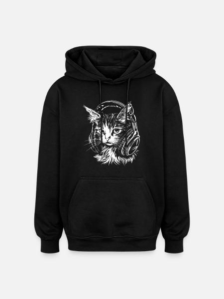 Cat Headset Music DJ - Oversized Unisex Hoodie - black