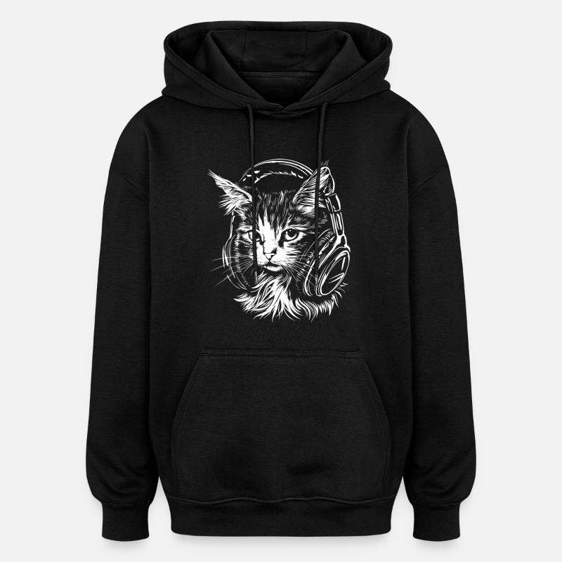 Chat Casque Musique DJ - Sweat à capuche oversize unisexe - noir