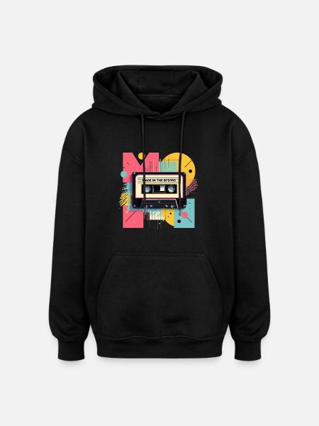 Retro 80s 90s Cassette Gift - Oversized Unisex Hoodie - black