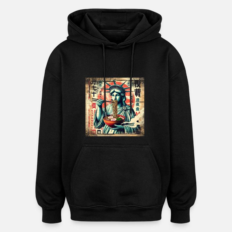 Ramen freiheitsstatue Grunge Poster Style - Oversized Unisex Hoodie - Schwarz