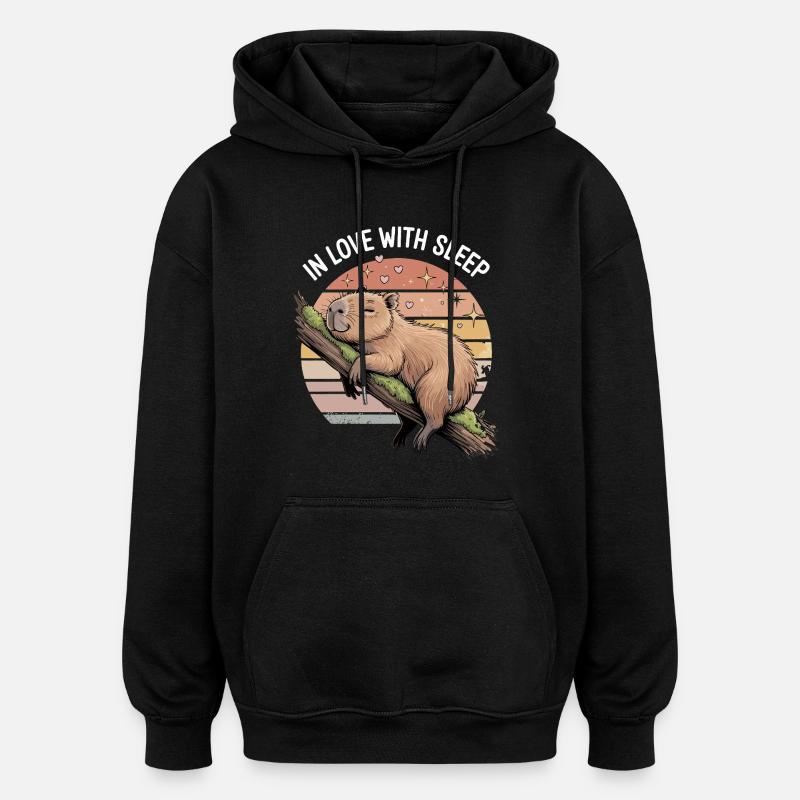 Süßes Capybara Schlaf Design - Oversized Unisex Hoodie - Schwarz
