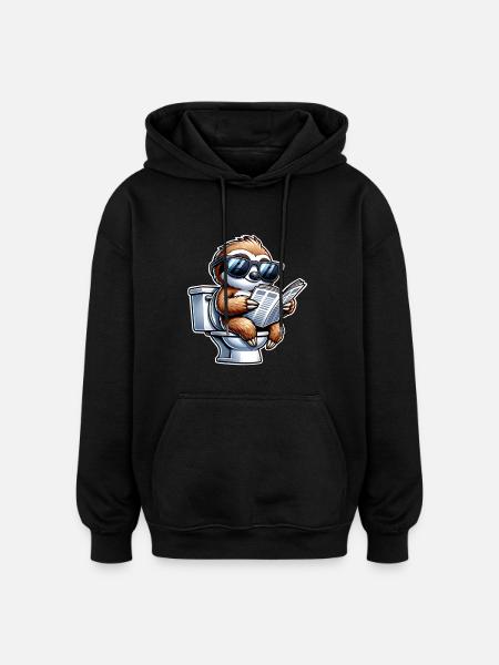 Sloth Toilet Newspaper - Oversized Unisex Hoodie - black