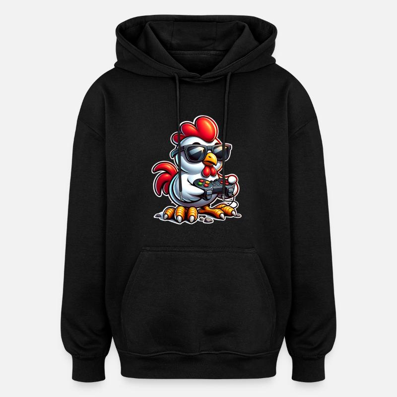 Poulet Gaming Gamer Nerd - Sweat à capuche oversize unisexe - noir