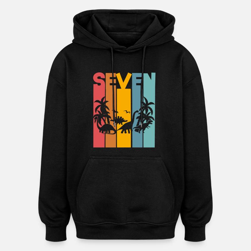 Dinosaure du 7e anniversaire - Sweat à capuche oversize unisexe - noir