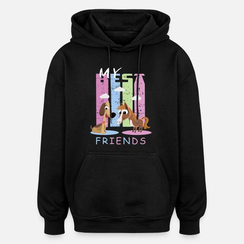 Cheval et chien - Sweat à capuche oversize unisexe - noir