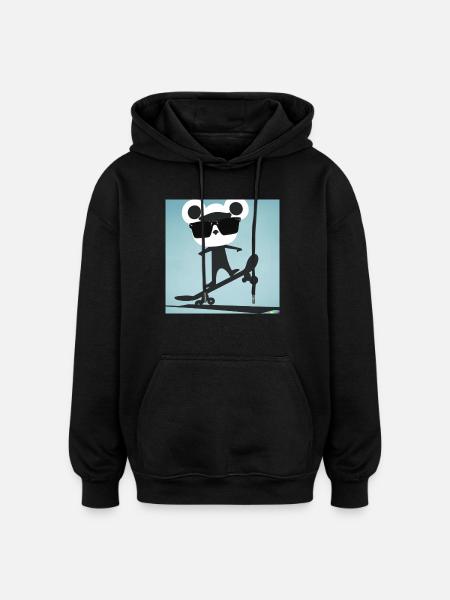 Skater Bär - Oversized Unisex Hoodie - Schwarz
