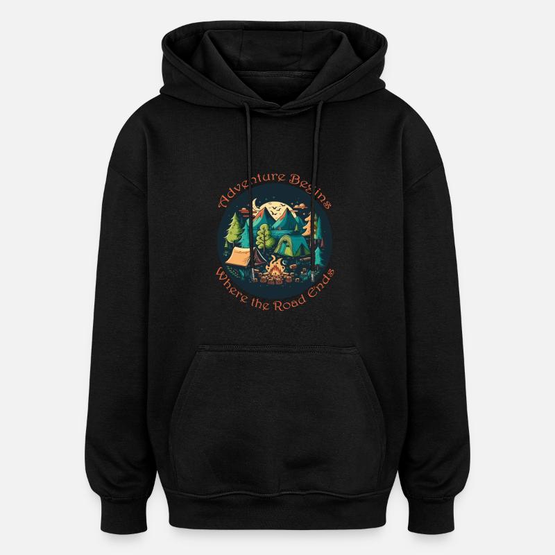 Abenteuer Beginnt Am Pfadende - Oversized Unisex Hoodie - Schwarz
