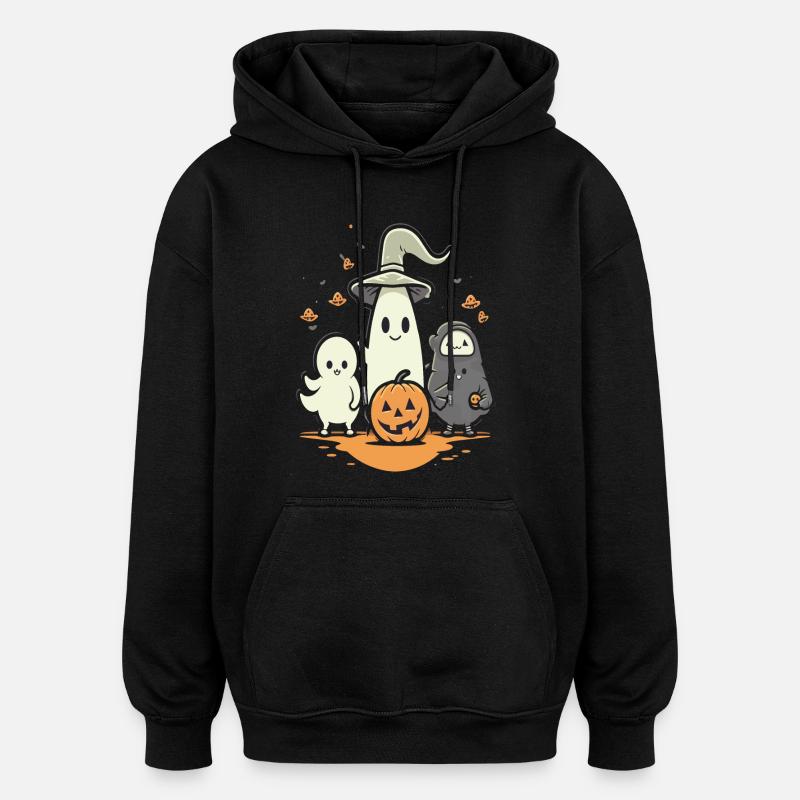 Fantômes d’Halloween câlins avec citrouille - Sweat à capuche oversize unisexe - noir