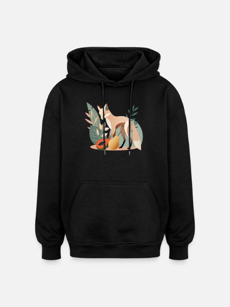 Elegant fox with tropical fruits - Oversized Unisex Hoodie - black
