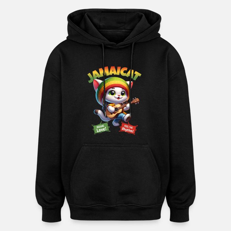 Jamaïcain Reggae Cat Rasta Jamaïque - Sweat à capuche oversize unisexe - noir