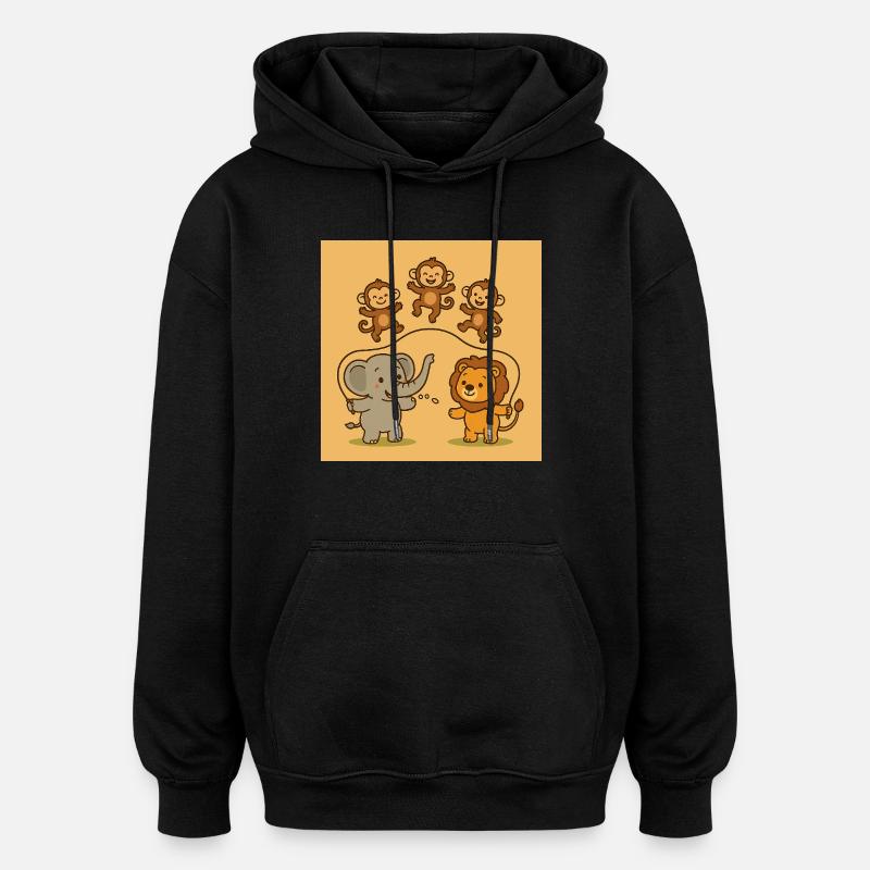 Heureux amis de la jungle - Sweat à capuche oversize unisexe - noir
