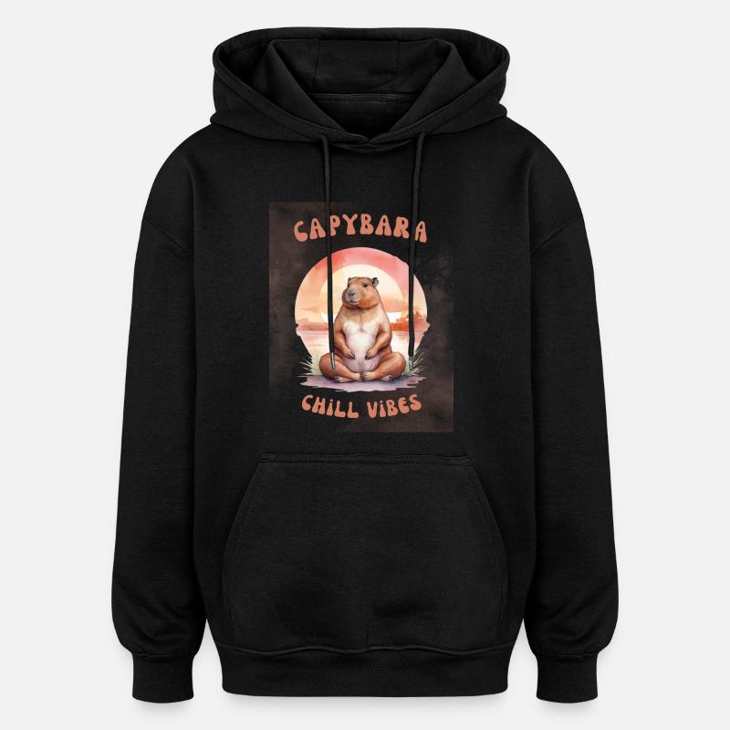 Chill, Relax & Capybara - Sweat à capuche oversize unisexe - noir