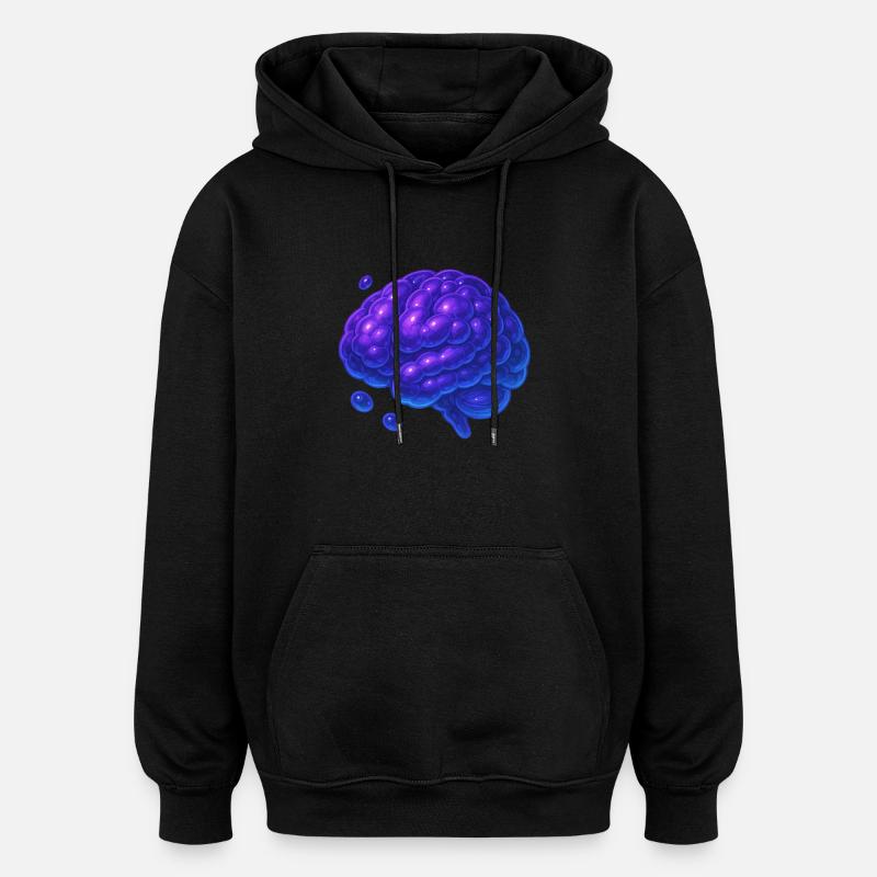 3D Brain Molecular Blue Purple - Oversized Unisex Hoodie - black