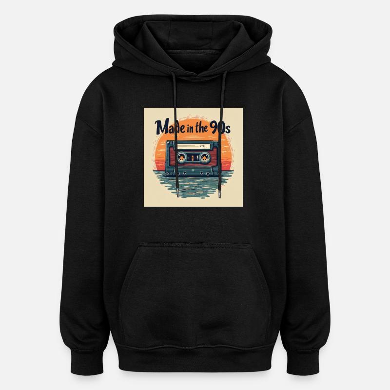 Retro Kassette Audio Design - Oversized Unisex Hoodie - Schwarz