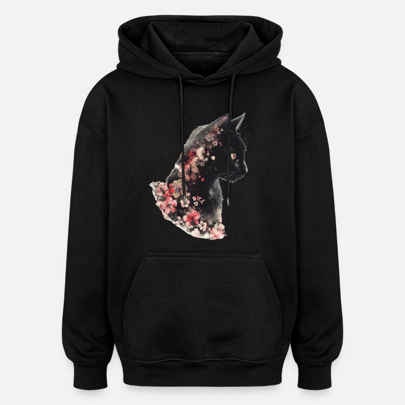 Katze Blumen - Oversized Unisex Hoodie - Schwarz