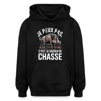 Ich kann nicht, es ist Jagdsaison - Oversized Unisex Hoodie - Schwarz - Vorne - Noah (186cm)