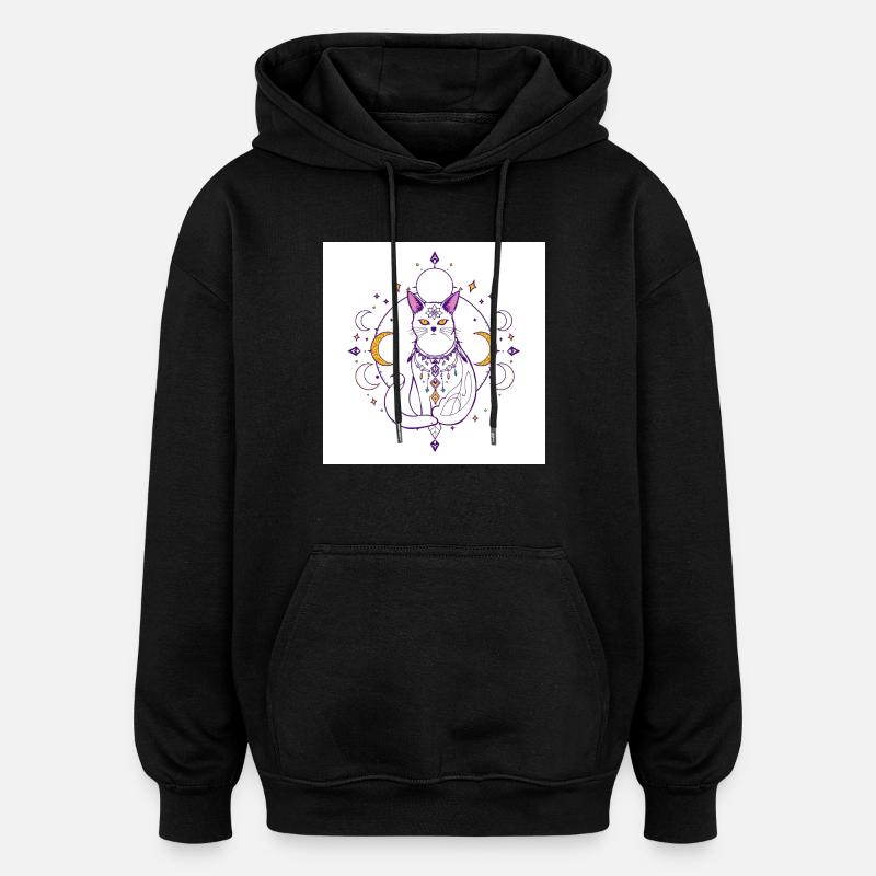 mystique-chat-lune-céleste-A - Sweat à capuche oversize unisexe - noir