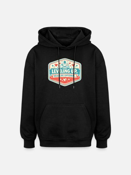 Leveling Up Gaming Badge - Oversized Unisex Hoodie - black