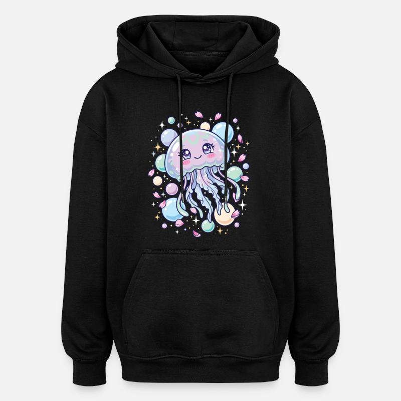 Esthétique de la méduse Kawaii pastel - Sweat à capuche oversize unisexe - noir