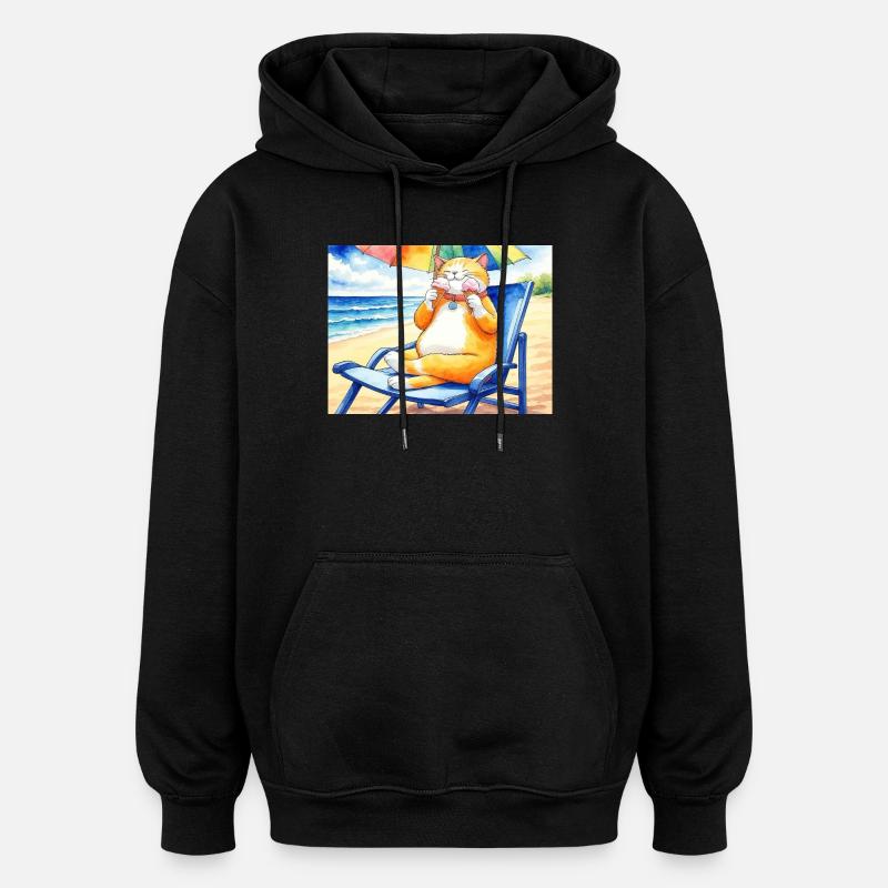 Katze am Strand mit Eiscreme - Oversized Unisex Hoodie - black