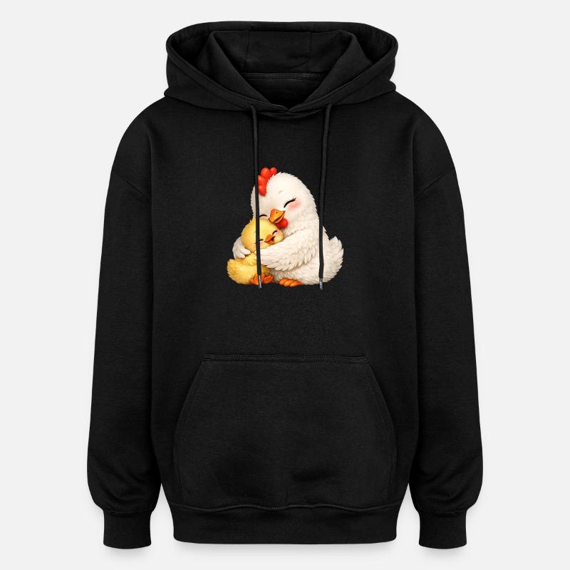 Maman Poule câline son bébé - Sweat à capuche oversize unisexe - noir
