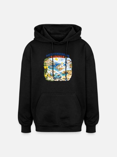 Mediterranean Summer Mosaic - Oversized Unisex Hoodie - black