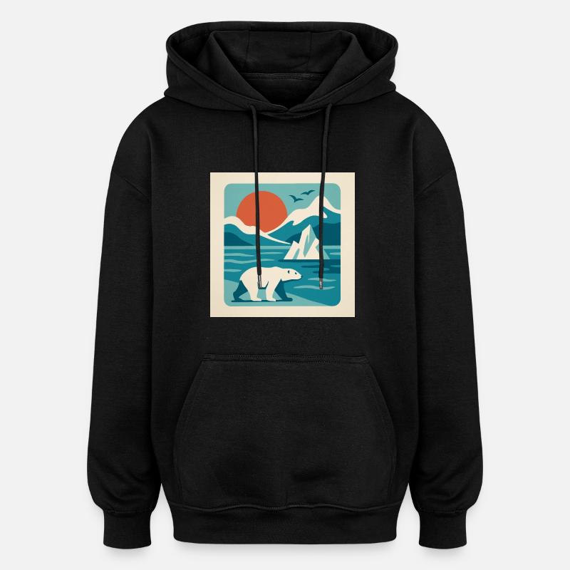 Polar Solitude – Ambiance rétro arctique - Sweat à capuche oversize unisexe - noir