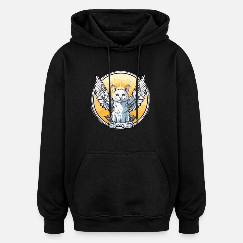 Katze mit Flügeln - Oversized Unisex Hoodie - Schwarz