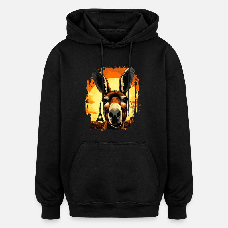 Un âne à Paris - Sweat à capuche oversize unisexe - noir
