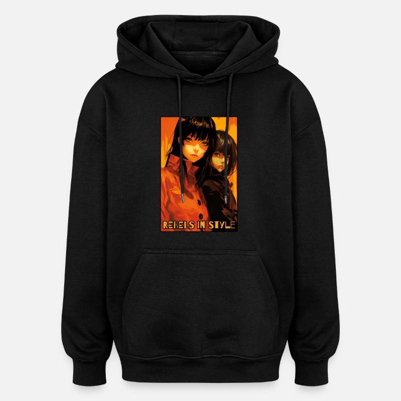 Rebellen mit Stil: Anime-Mädchen - Oversized Unisex Hoodie - Schwarz
