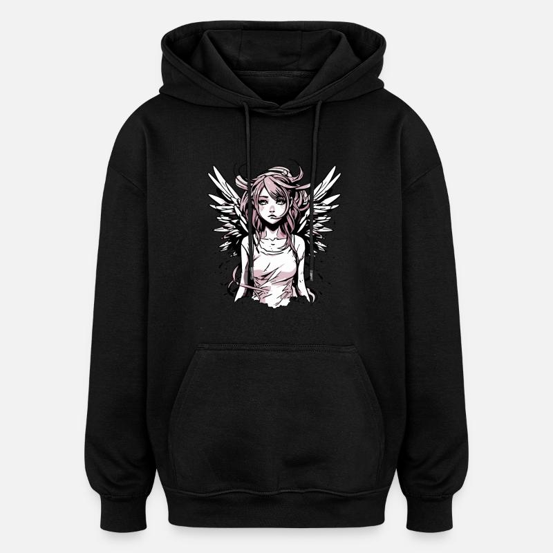 Modernes Engel Mädchen - Oversized Unisex Hoodie - Schwarz