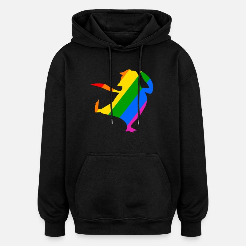Rainbow Penguin Does Karate - Oversized Unisex Hoodie - black