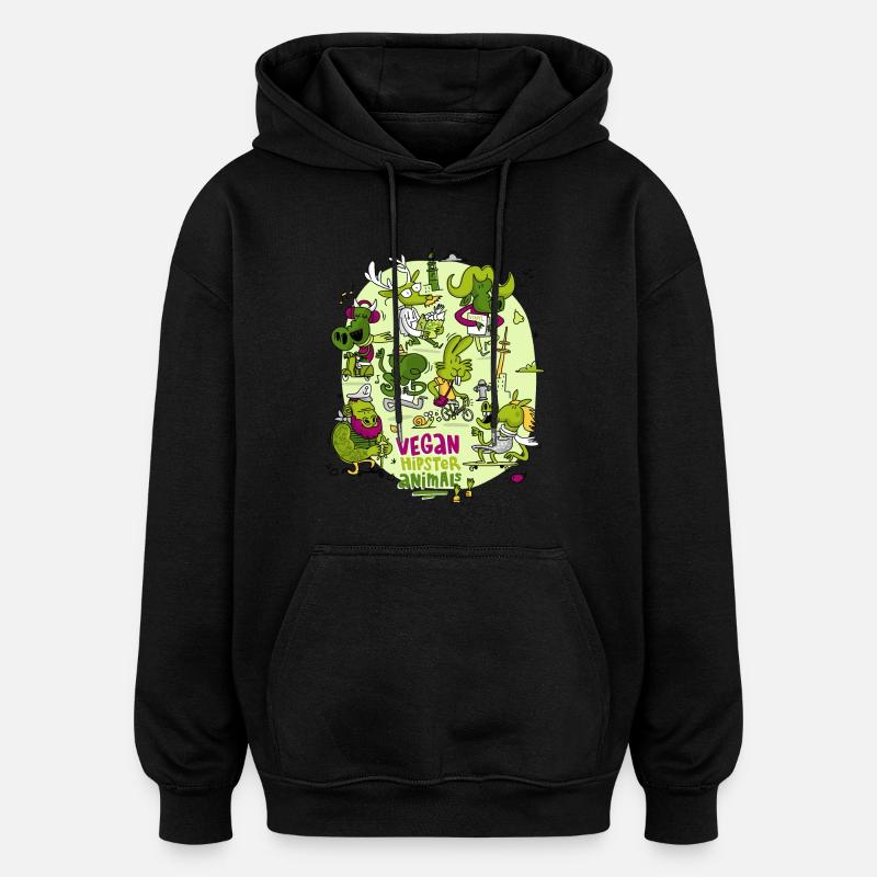 Végétalienne Hipster Animaux - Sweat à capuche oversize unisexe - noir