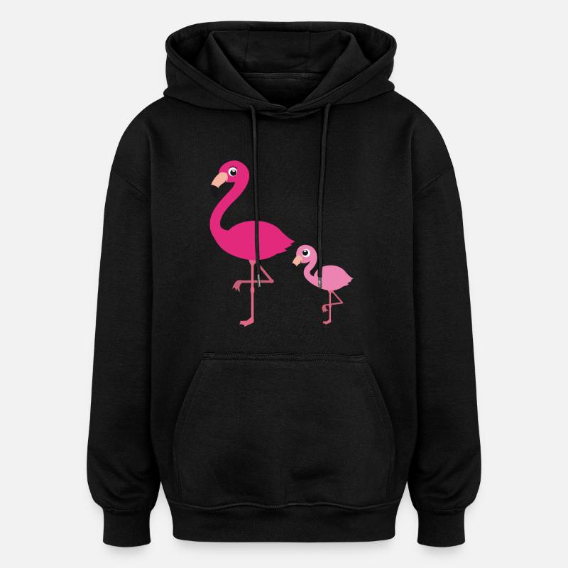 Flamingo Mutter mit Kind - Oversized Unisex Hoodie - Schwarz