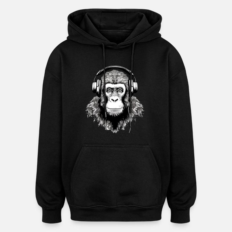 Chita, der audiophile Affe - Oversized Unisex Hoodie - Schwarz