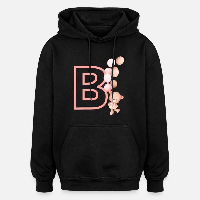 Lettre b rose ours - Sweat à capuche oversize unisexe - noir