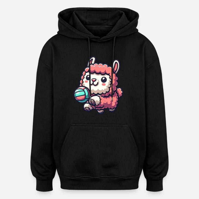 Mignon alpaga avec motif boule - Sweat à capuche oversize unisexe - noir